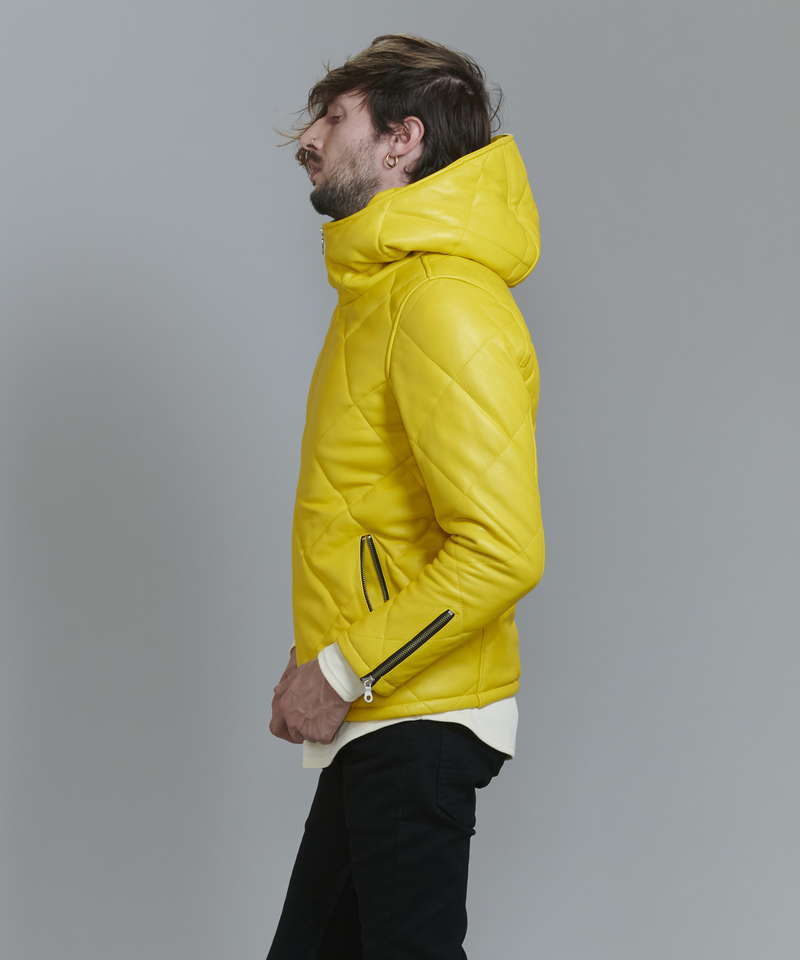 レザーキルティングパデットフーデッドBLZ