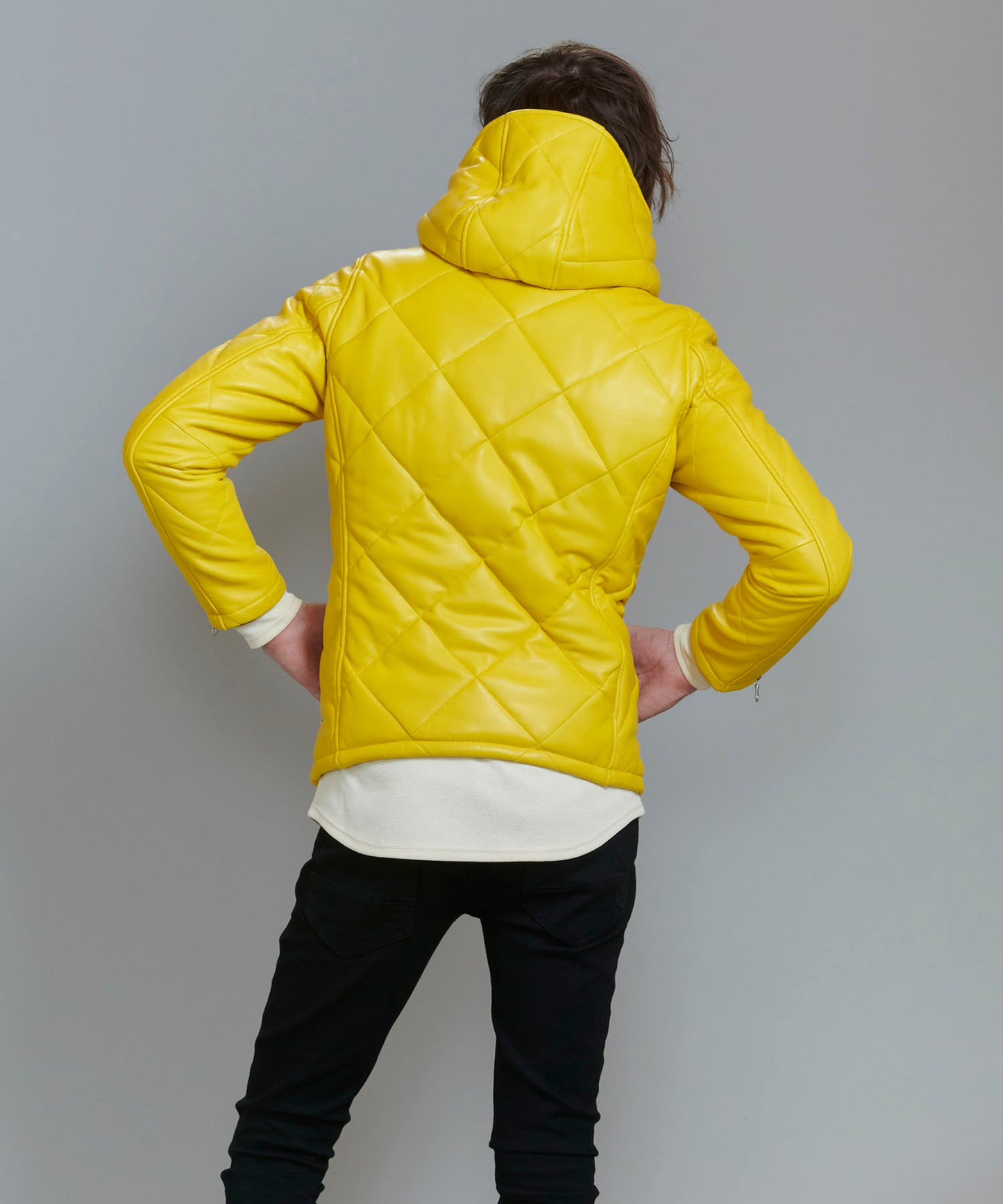 レザーキルティングパデットフーデッドBLZ