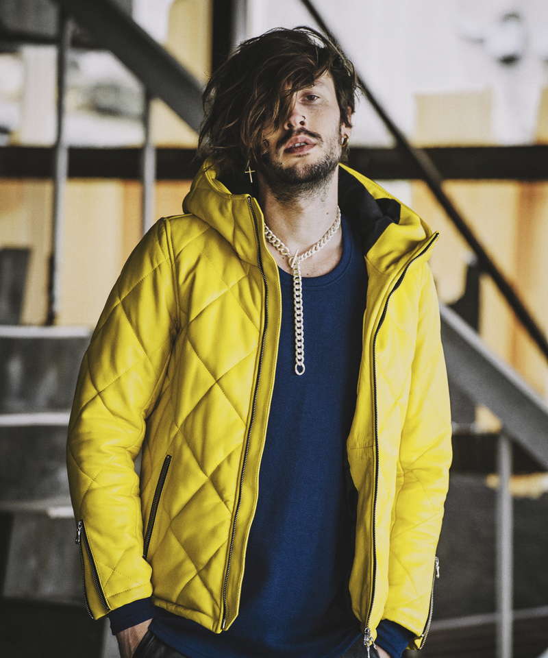 レザーキルティングパデットフーデッドBLZ