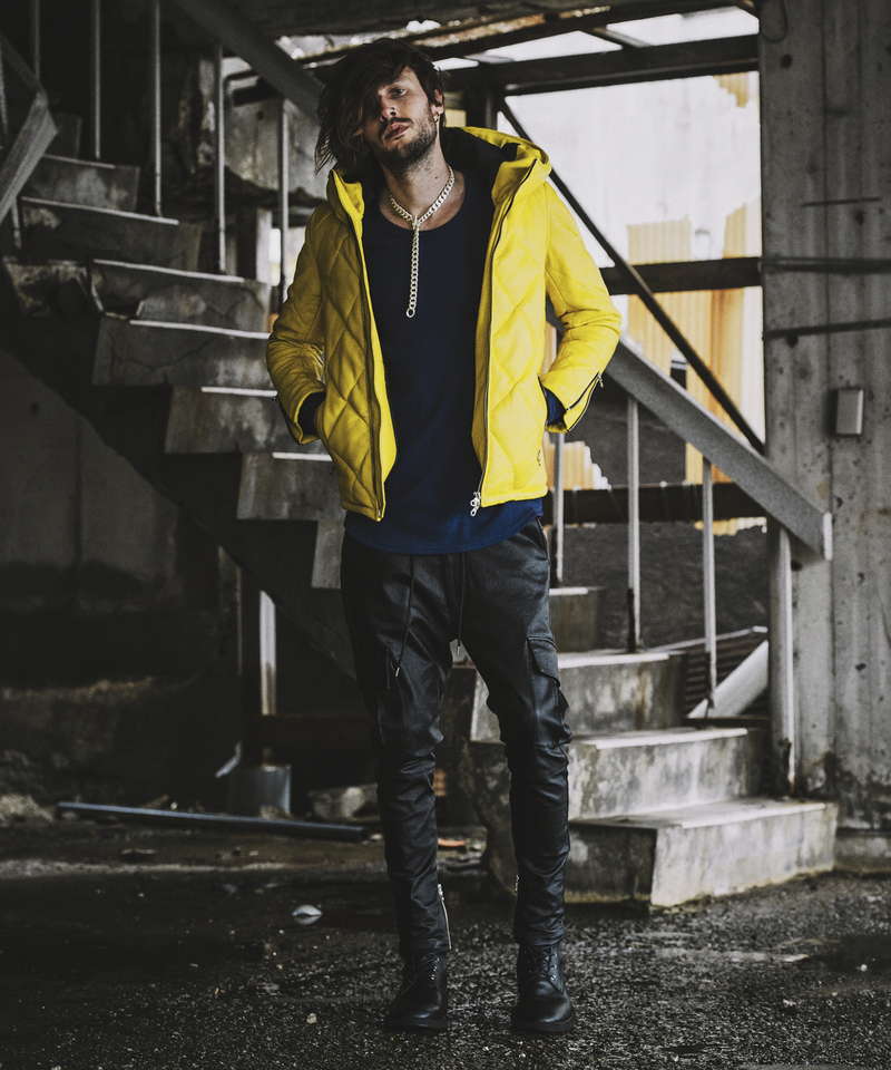 レザーキルティングパデットフーデッドBLZ