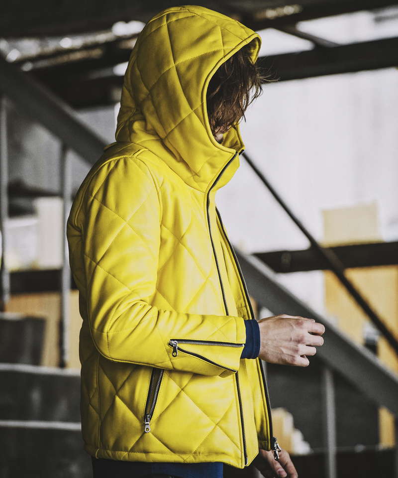 レザーキルティングパデットフーデッドBLZ