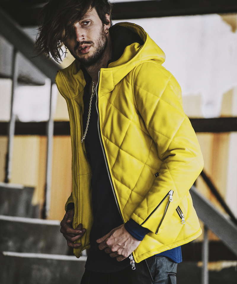 レザーキルティングパデットフーデッドBLZ