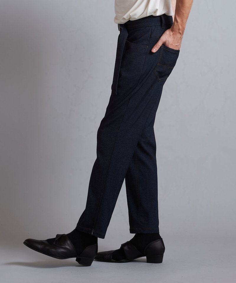 Belted loose fit denim pants