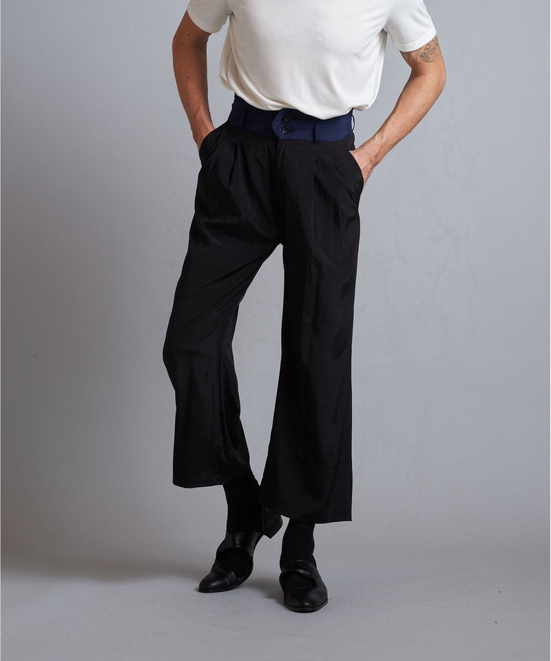 High waist tuck baggy pants