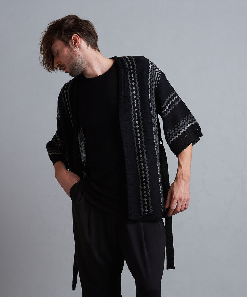 ネイティブパターンニットフレアスリーブガウン