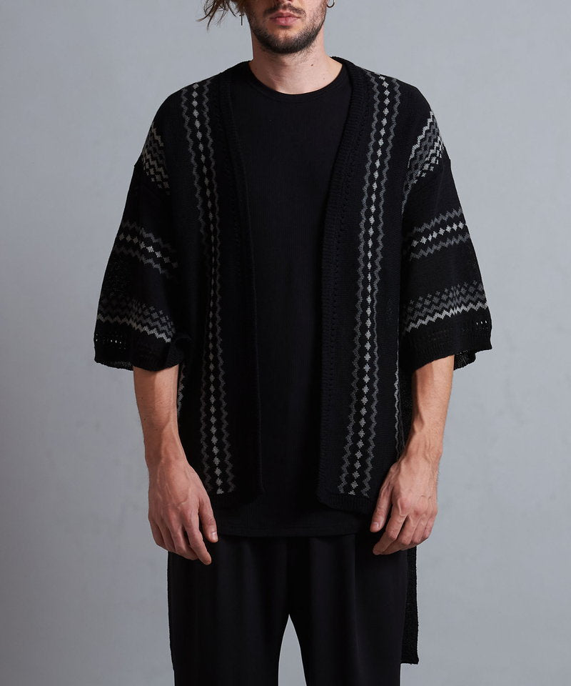 ネイティブパターンニットフレアスリーブガウン