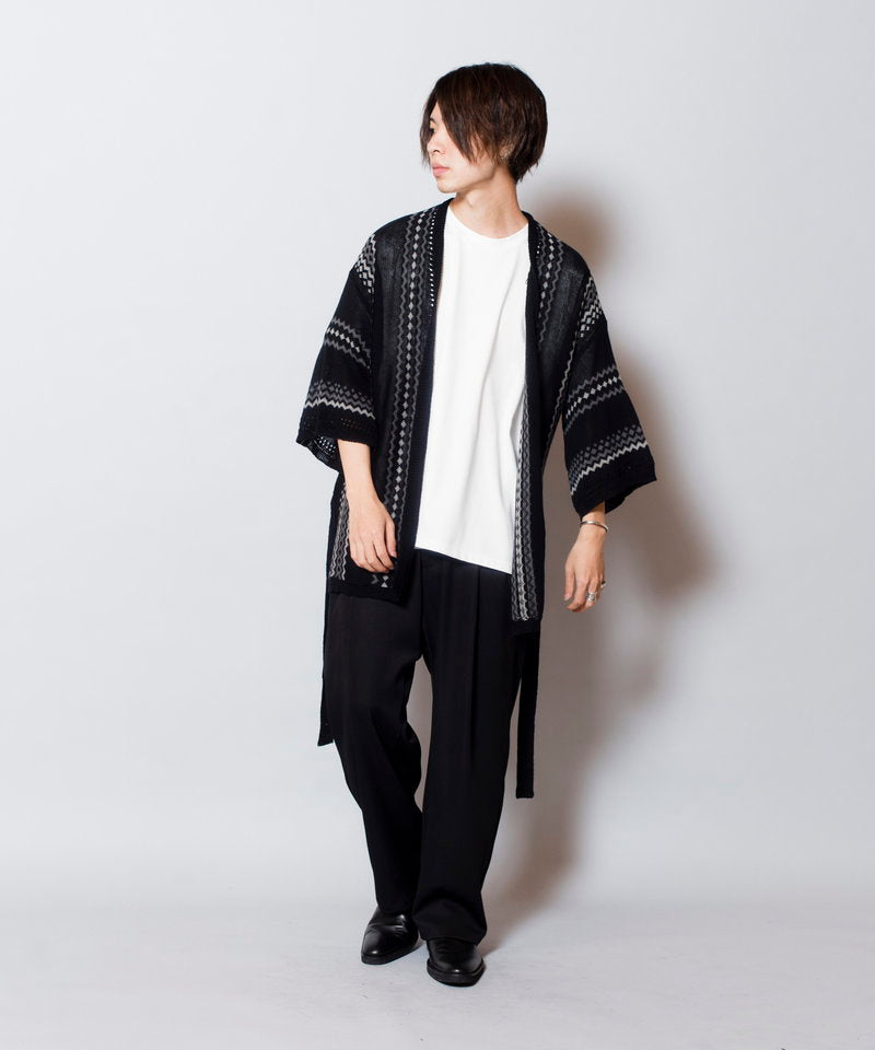 ネイティブパターンニットフレアスリーブガウン