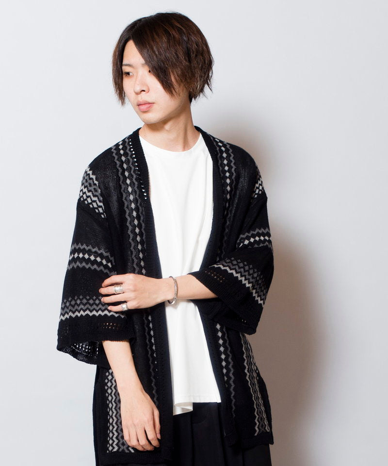 ネイティブパターンニットフレアスリーブガウン