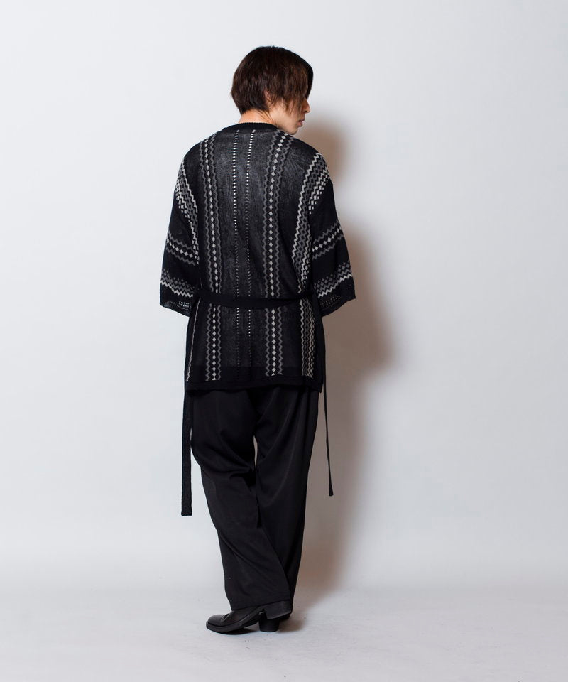 ネイティブパターンニットフレアスリーブガウン