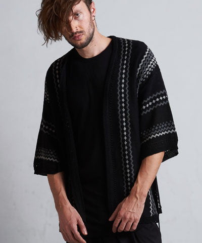 ネイティブパターンニットフレアスリーブガウン