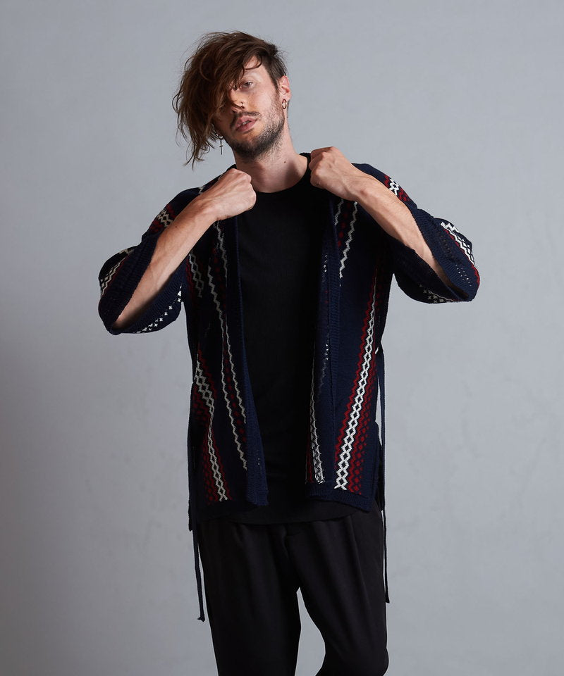 ネイティブパターンニットフレアスリーブガウン