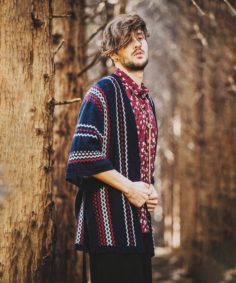 ネイティブパターンニットフレアスリーブガウン