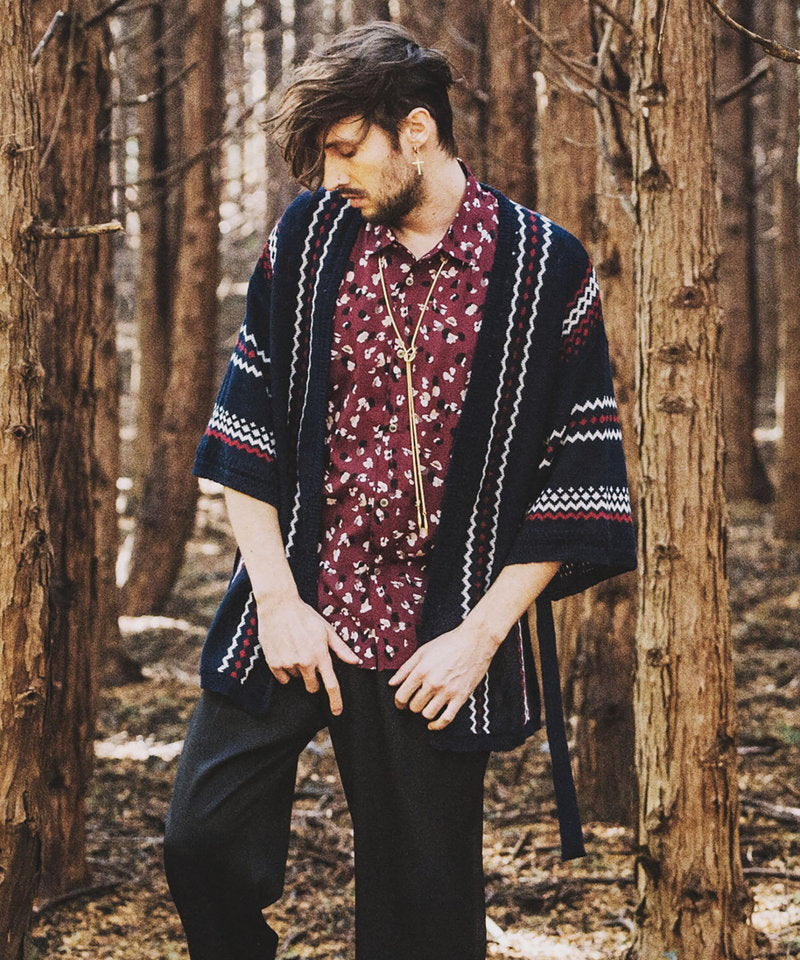 ネイティブパターンニットフレアスリーブガウン