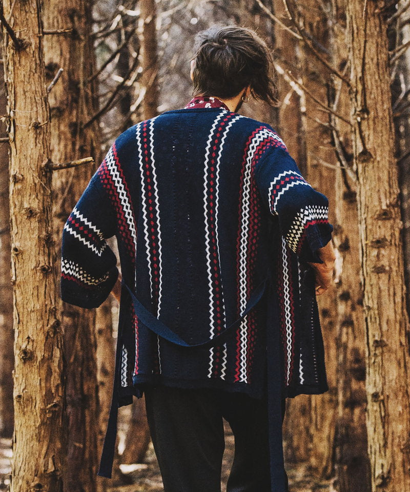 ネイティブパターンニットフレアスリーブガウン