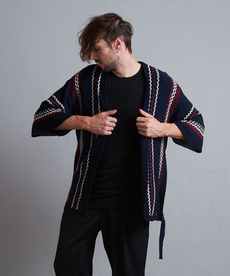 ネイティブパターンニットフレアスリーブガウン