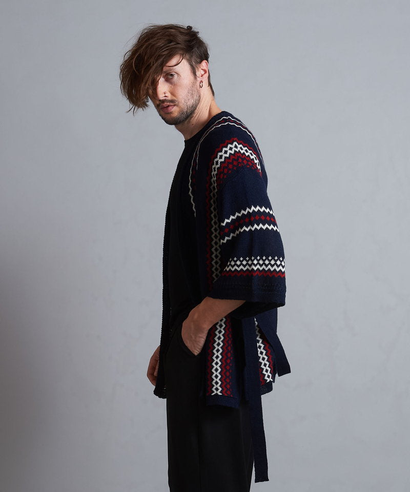 ネイティブパターンニットフレアスリーブガウン