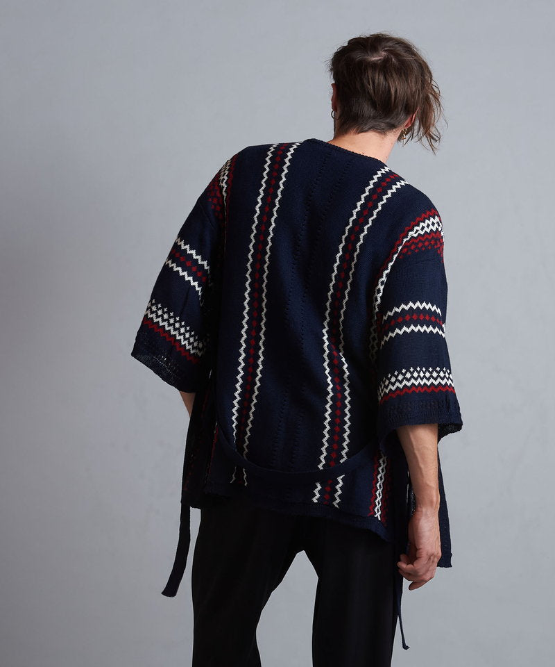 ネイティブパターンニットフレアスリーブガウン