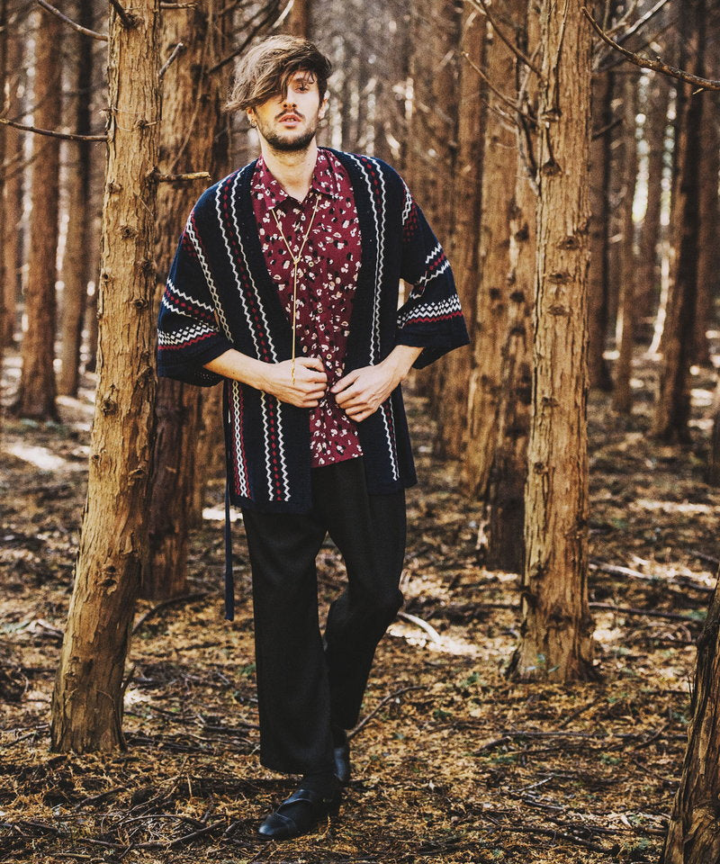 ネイティブパターンニットフレアスリーブガウン