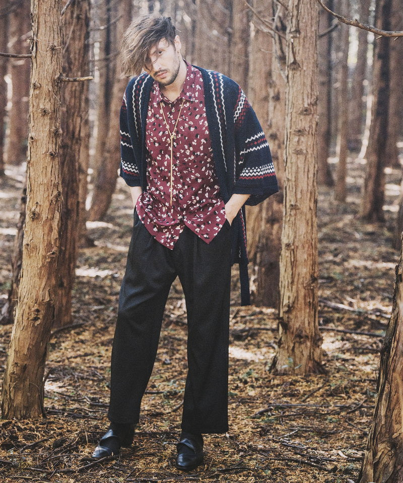 ネイティブパターンニットフレアスリーブガウン