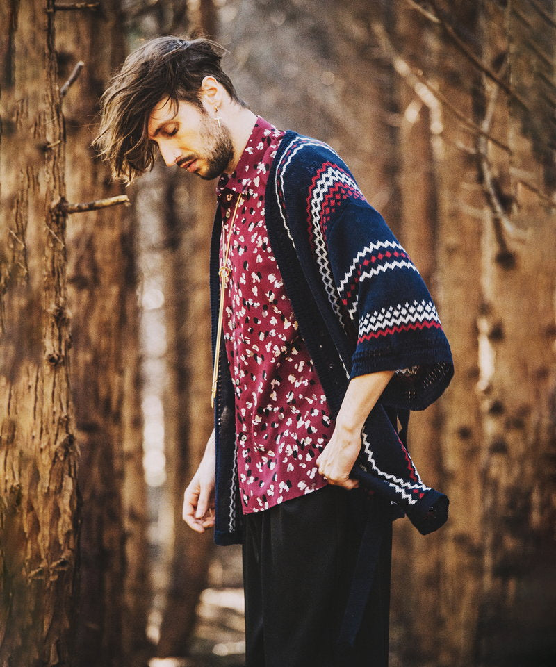 ネイティブパターンニットフレアスリーブガウン