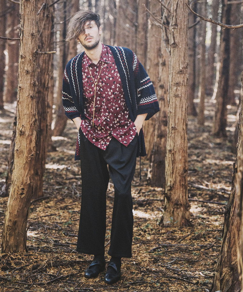 ネイティブパターンニットフレアスリーブガウン