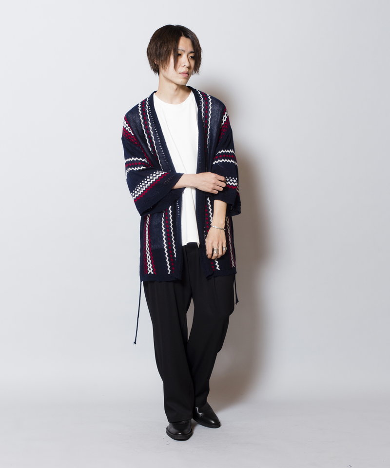 ネイティブパターンニットフレアスリーブガウン