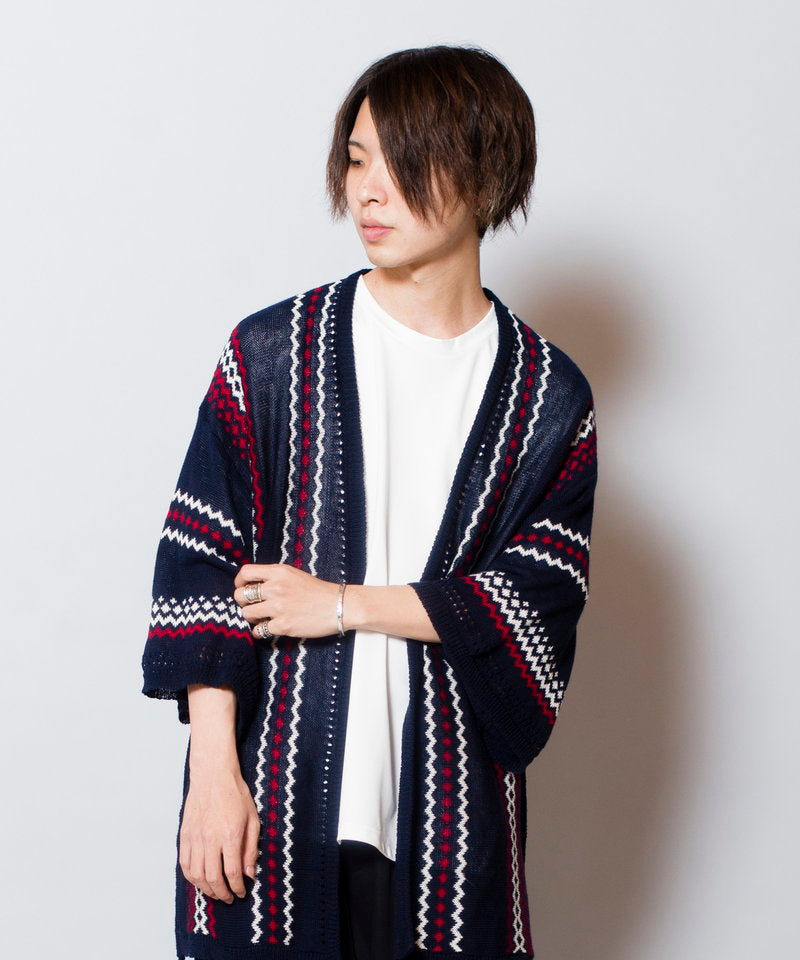 ネイティブパターンニットフレアスリーブガウン