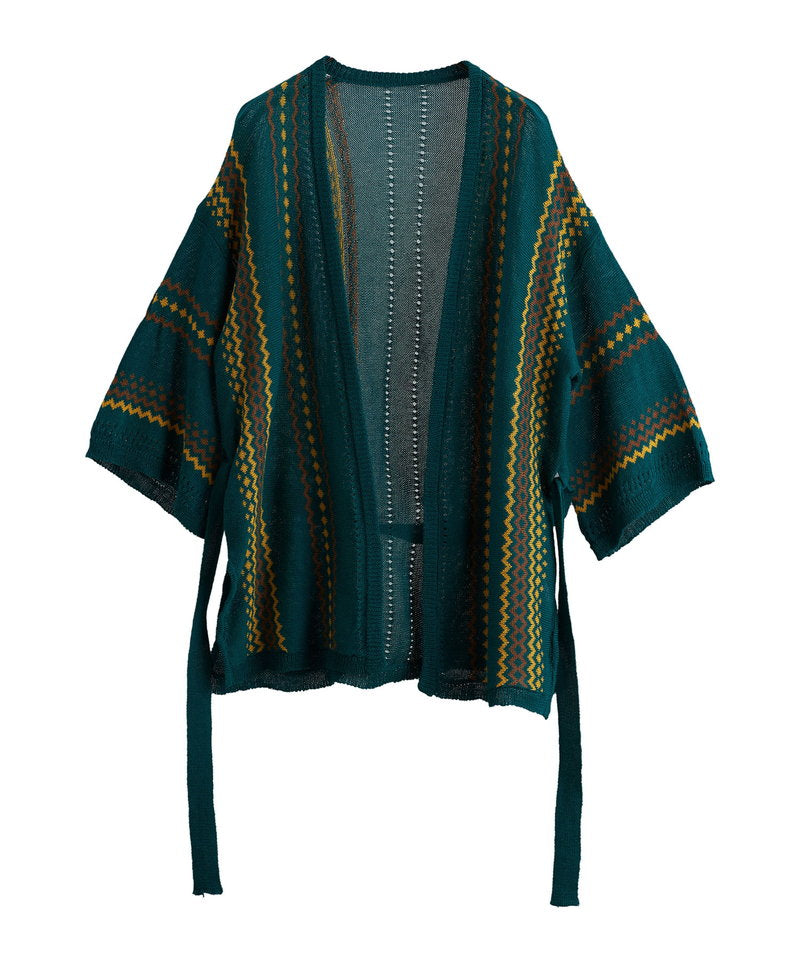 ネイティブパターンニットフレアスリーブガウン