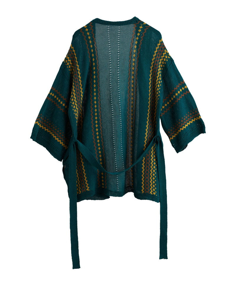 ネイティブパターンニットフレアスリーブガウン