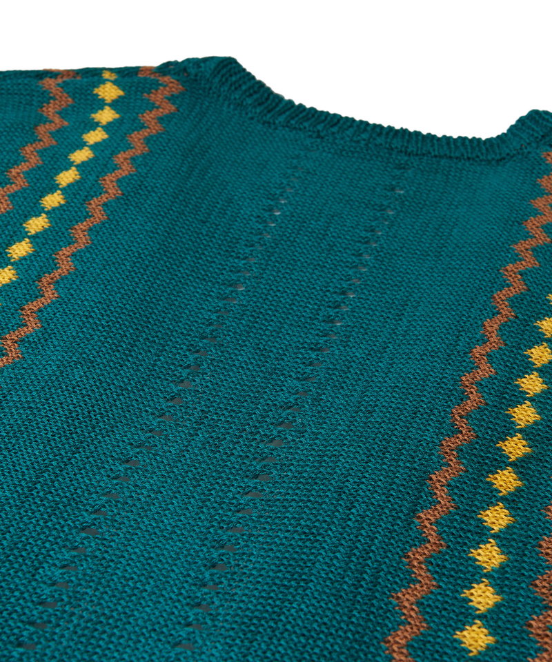 ネイティブパターンニットフレアスリーブガウン