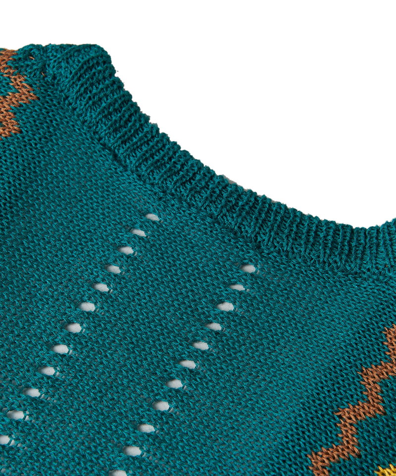 ネイティブパターンニットフレアスリーブガウン