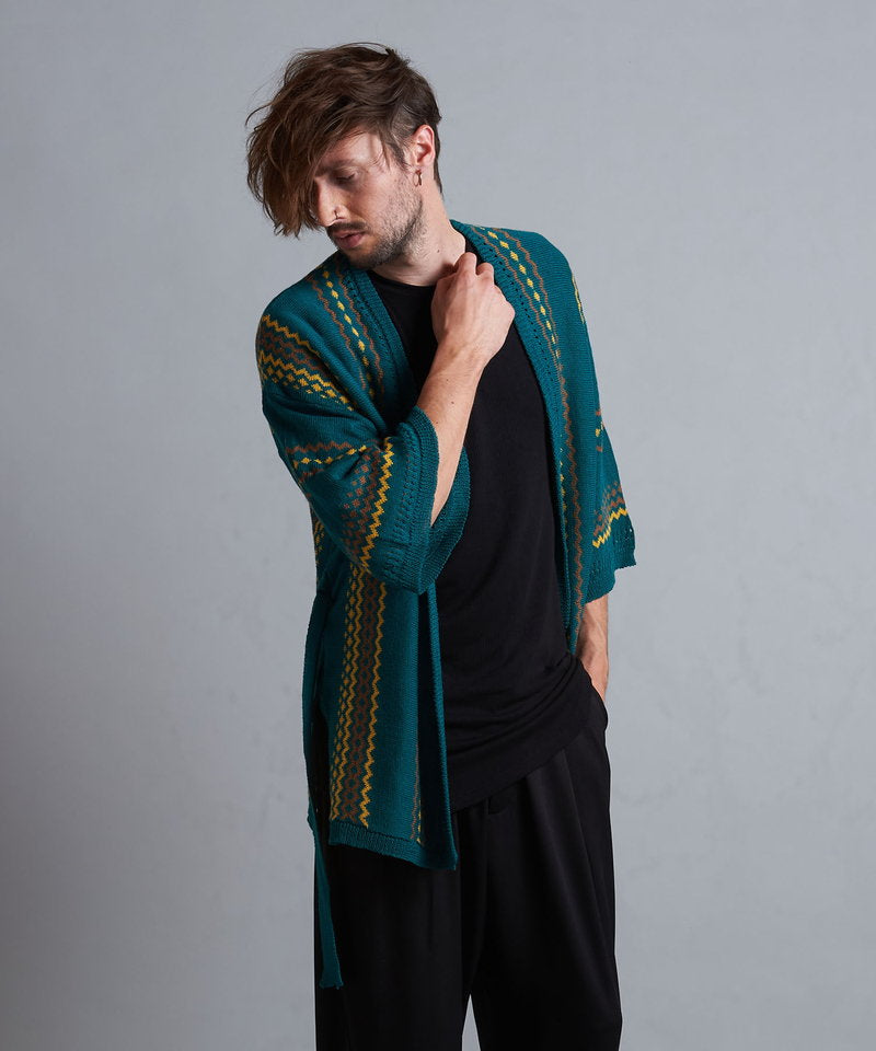 ネイティブパターンニットフレアスリーブガウン