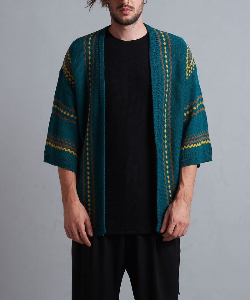 ネイティブパターンニットフレアスリーブガウン