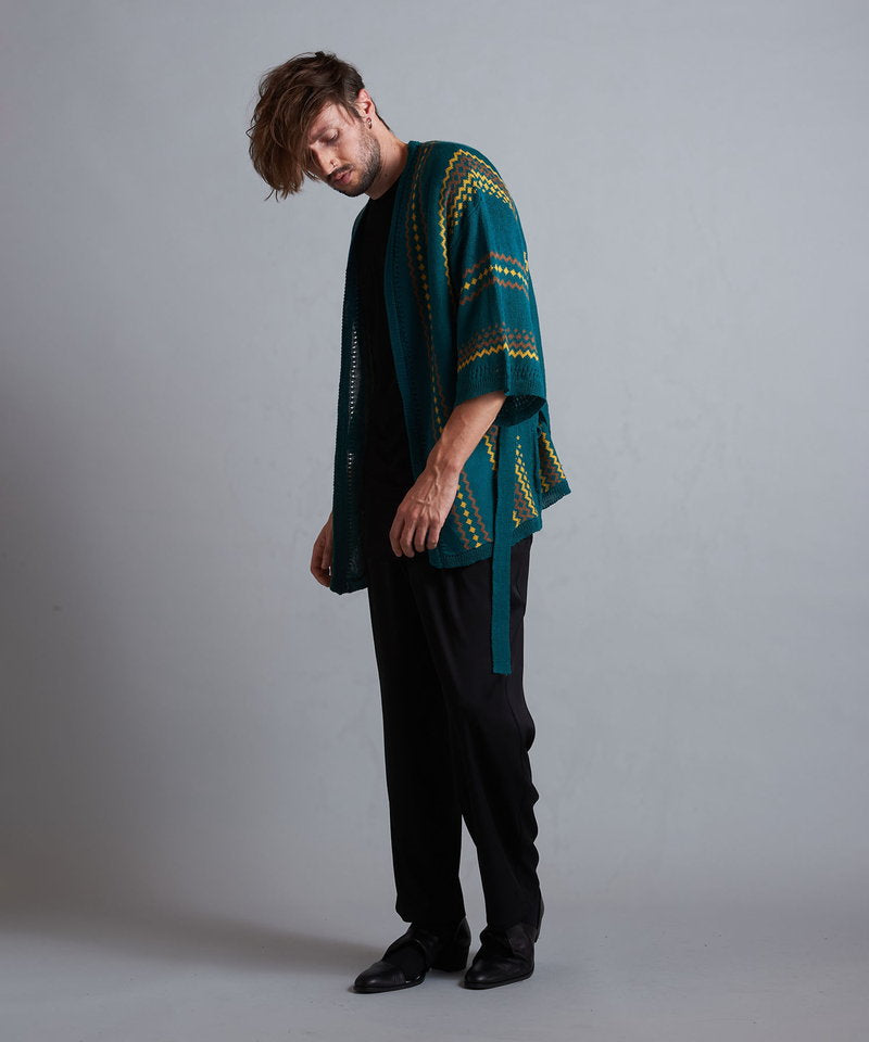 ネイティブパターンニットフレアスリーブガウン