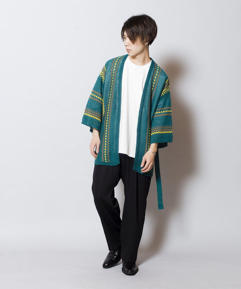 ネイティブパターンニットフレアスリーブガウン