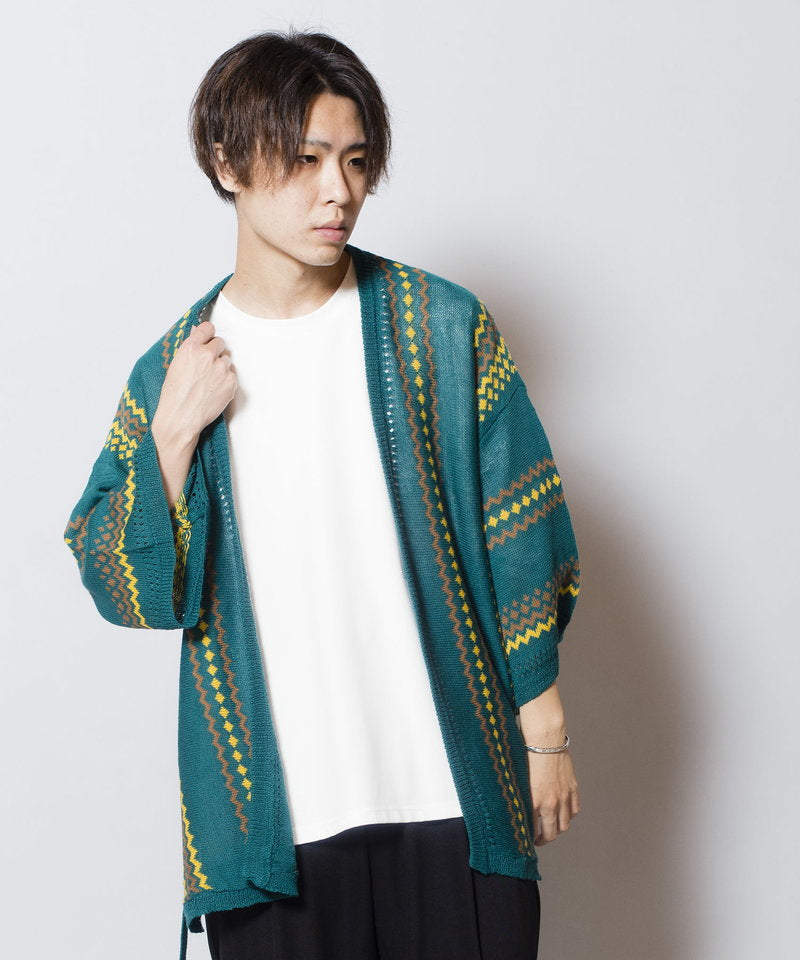 ネイティブパターンニットフレアスリーブガウン