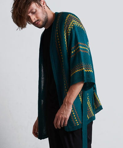 ネイティブパターンニットフレアスリーブガウン