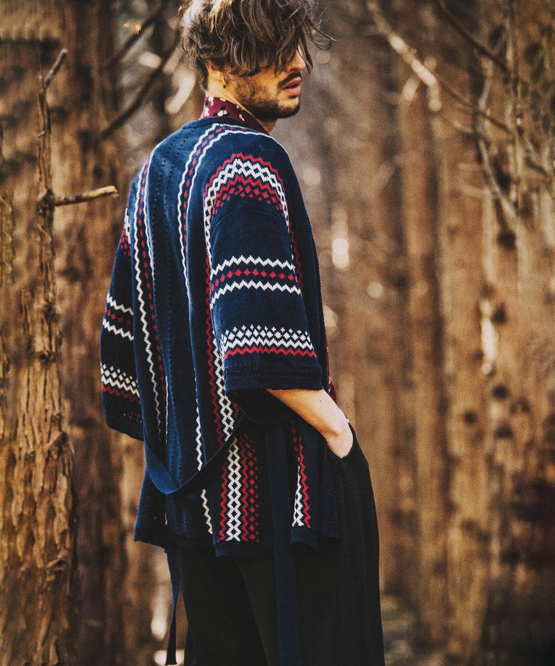 ネイティブパターンニットフレアスリーブガウン