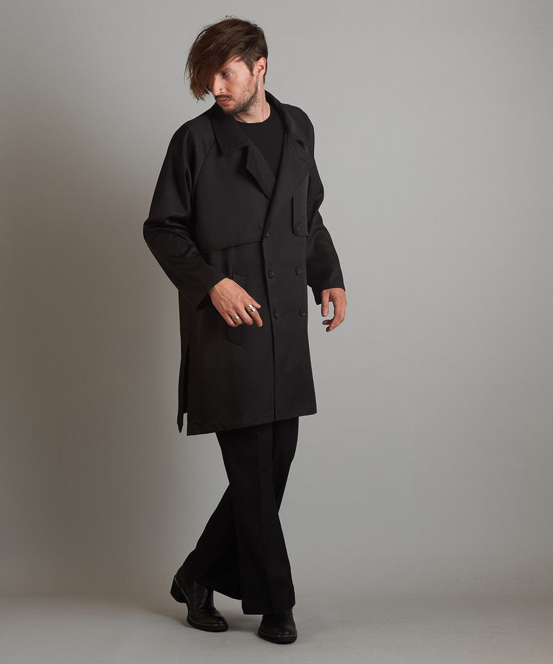 Double gun flap big trench coat