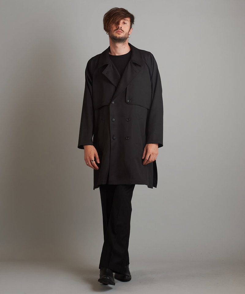 Double gun flap big trench coat