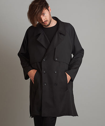 Double gun flap big trench coat