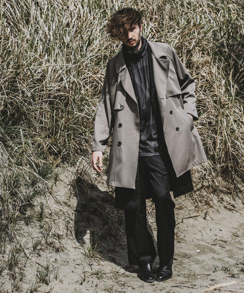 Double gun flap big trench coat