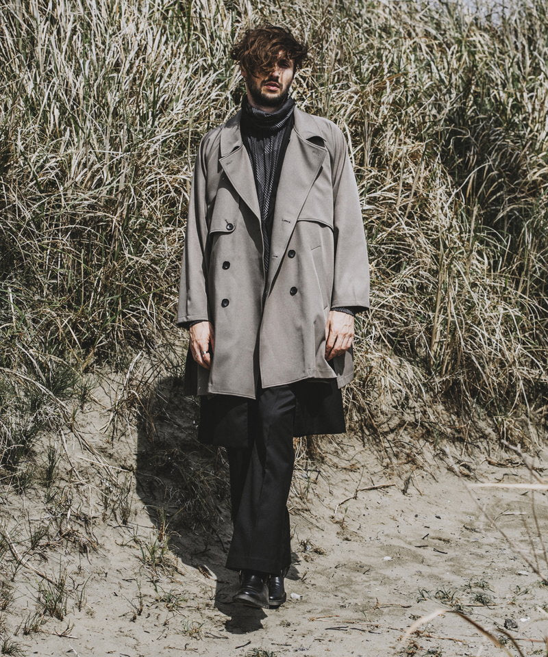 Double gun flap big trench coat