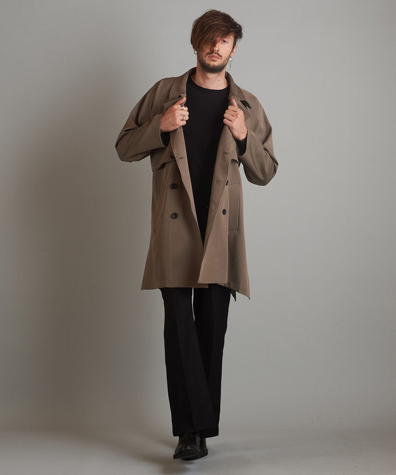 Double gun flap big trench coat