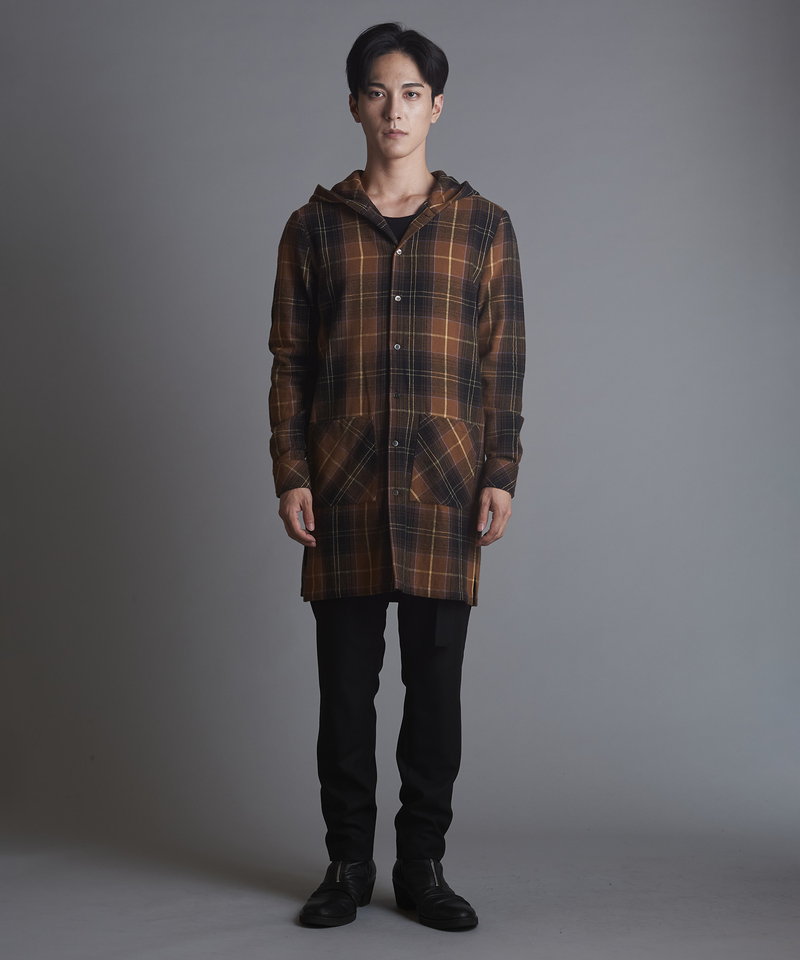 チェックフードロングSH