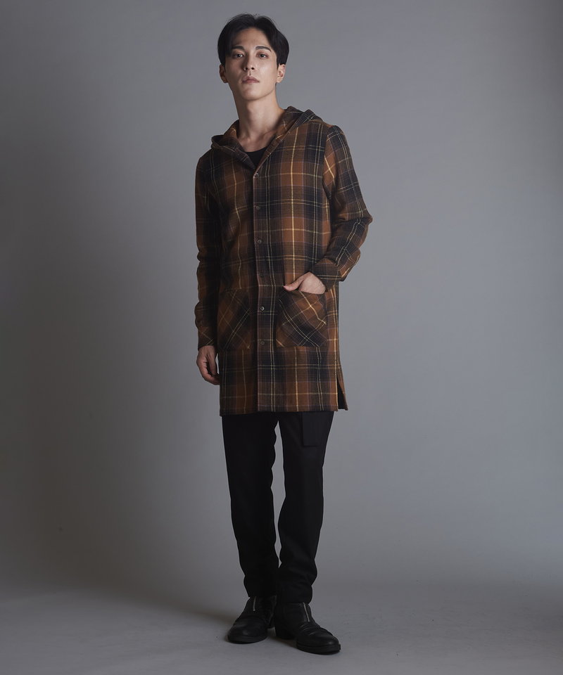 チェックフードロングSH