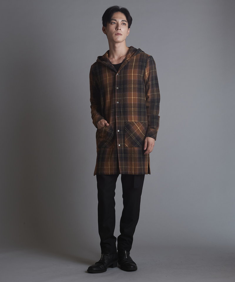 チェックフードロングSH