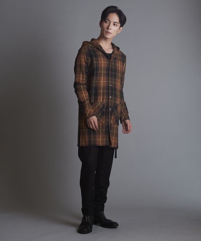 チェックフードロングSH