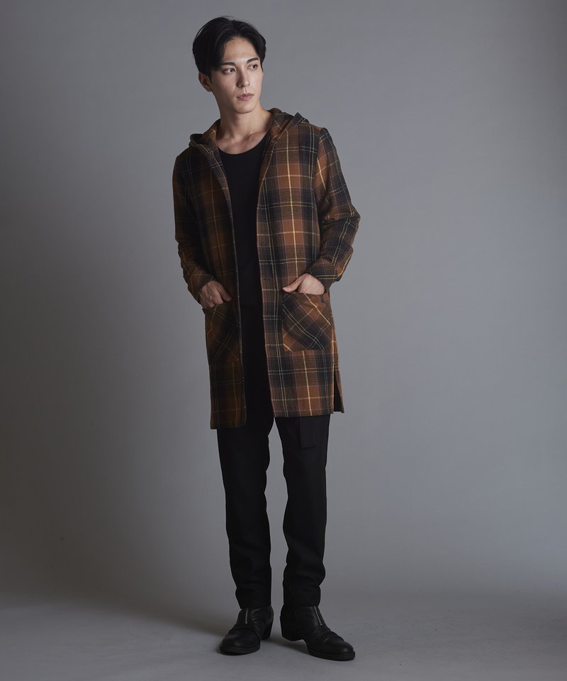 チェックフードロングSH