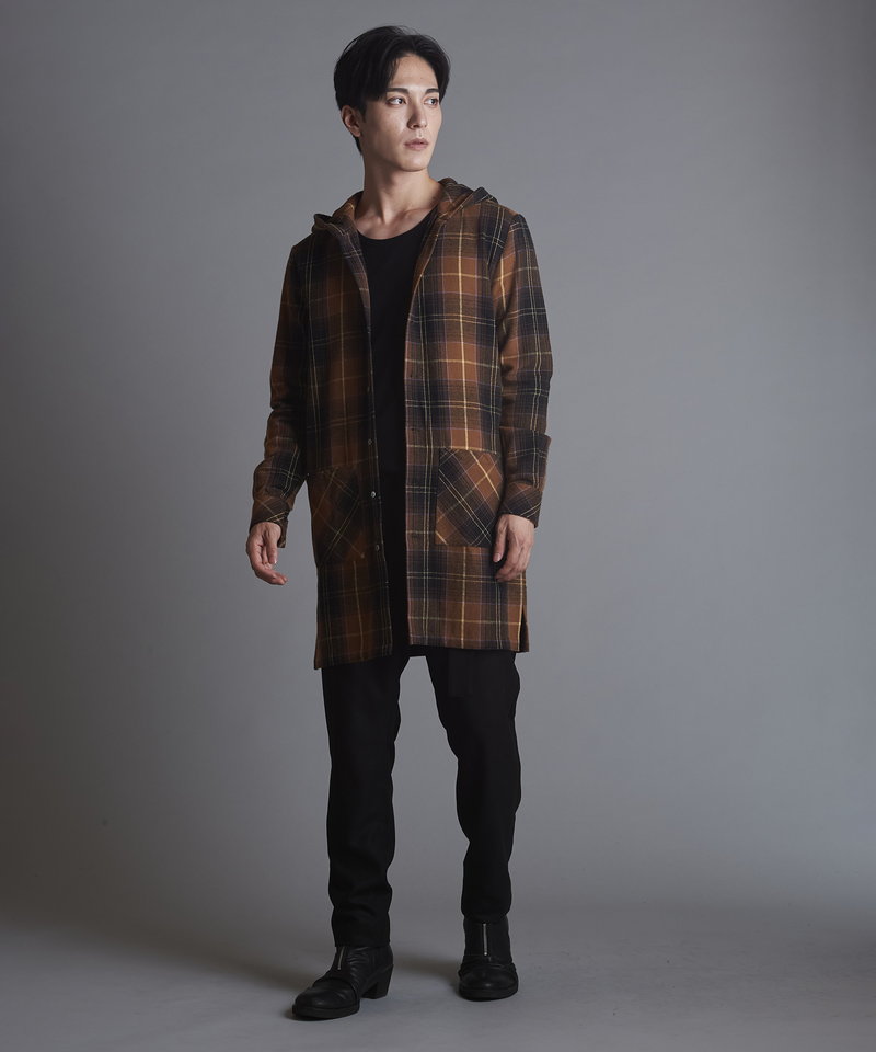 チェックフードロングSH